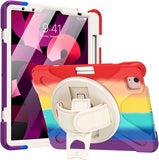 MoKo Case for iPad Air 5th/4th Generation 2022/2020 10.9 Inch for Kids with Pencil Holder, Shockproof Heavy Duty Protective Case with 360 Degree Rotate Stand, Hand Strap, Shoulder Strap, Multicolor A