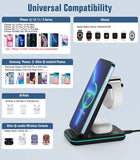 MoKo 3 in 1 Foldable Wireless Charger Stand, 15W Fast Charging Station Qi Phone Charger Dock Compatible with iPhone 13/12/Pro/SE/11/X/XS/XR/Samsung Galaxy/Apple Watch SE/7/6/5/4/3/2, AirPods 3/2/Pro