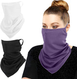MoKo Scarf Mask Bandana with Ear Loops 3 Pack, Neck Gaiter Balaclava Dust UV Sun Protection Outdoors Face Mask for Women Men