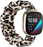 MoKo Elastic Band Compatible with Fitbit Versa 3 / Sense, Stretchy Fabric Scrunchie Bands Scrunchy Wrist Band Replacement Strap Watchband for Women Girl, L, Flesh Color