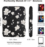 MoKo 9-11 Inch Tablet Sleeve Bag Carrying Case Fits iPad air 5 10.9" 2022, iPad Pro 11 2021-2018, iPad 9/8/7th Gen 10.2, iPad Air 4 10.9/Air 3 10.5, Tab S8 11"/Tab A 10.1, Black&White Magnolia