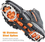 MoKo Ice Cleats 1 Pair, Walk Traction Ice Crampons for Shoes Boots for Men Women, Anti-Skid Snow Grips with 18 Stainless Spikes for Walking, Hiking, Trekking, Climbing, Mountaineering