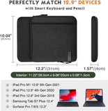 MoKo 12.9 Inch Tablet Sleeve Bag Carrying Case with Pockets Fits iPad Pro 12.9 2021/2020/2018,Surface Laptop Go 12.4",Galaxy Tab S8+ 12.4", Black & Gray
