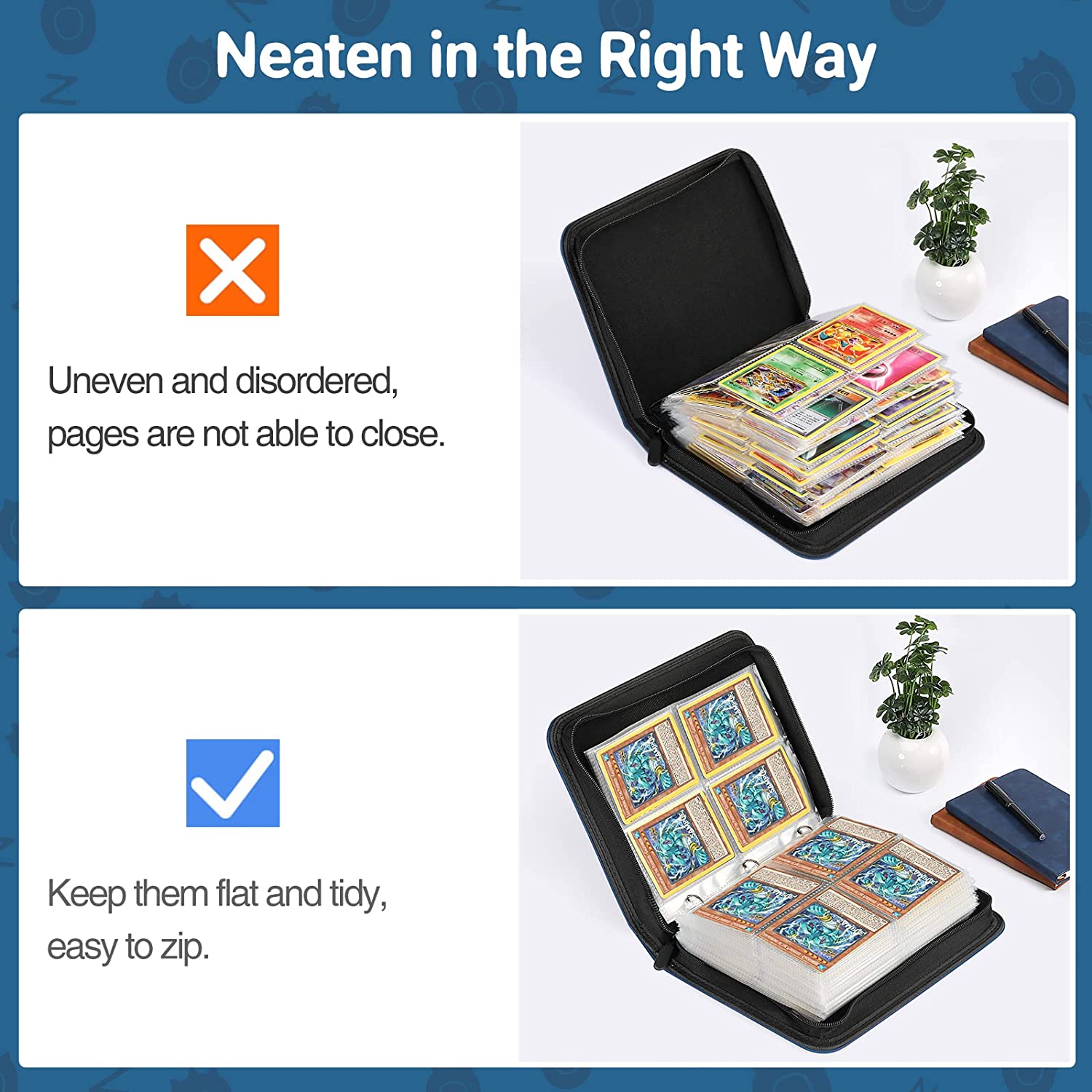 MoKo 4-Pocket 400 Trading Card Binder Album with Sleeves, 50 Pages Dou Mokodirect MoKo 4-Pocket 400 Trading Card Binder Album with Sleeves, 50 Pages Dou Mokodirect
