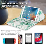 MoKo Tablet Pillow Stand, Soft Bed Pillow Holder Xmas Gift for up to 11" Pad, Fits iPad 10.2"(9th Gen), New iPad Mini 6 8.3" Air 4/3, iPad Pro 11/10.5/9.7, Mini 5 4, Galaxy Tab S6/S7 11", Print Green