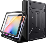 MoKo Case Fit Samsung Galaxy Tab S6 Lite 10.4 2022 (SM-P613/P619) & 2020 (SM-P610/P615), [Built-in Screen Protector] Full-Body Trifold Stand Cover Case with Auto Sleep/Wake & Pencil Holder - Black