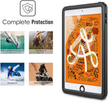 MoKo Case Fit New iPad Mini 5 2019 (5th Generation 7.9 inch), Waterproof Case with Built-in Screen Protector Clear Protective Shock-Absorbing Bumper Dustproof Submersible Full-Body Case - Black