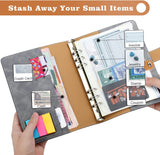 MoKo Budget Binder with Zipper Envelopes,A5 Binder Notebook PU Leather Money Organizer for Cash with 12 Pockets,15 Labels,3 Colors Page Markers,4 Tabbed Binder Dividers & Loose Leaf Ruled Papers,Gray