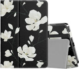 MoKo Case Fits Kindle Fire HD 8 & 8 Plus Tablet (10th Generation, 2020 Release), Slim Folding Stand Cover with Auto Wake/Sleep - Black & White Magnolia
