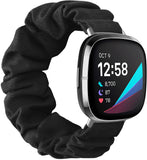 MoKo Elastic Band Compatible with Fitbit Versa 3 / Sense, Stretchy Fabric Scrunchie Bands Scrunchy Wrist Band Replacement Strap Watchband for Women Girl, S, Black