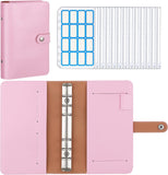 MoKo Budget Binder with Zipper Envelopes,A6 Binder Notebook,6-Ring Loose-Leaf PU Leather Binder Cover Folder Budget Planner with 12-Pack Clear Cash Envelopes Pockets & Label Stickers, Peach Pink