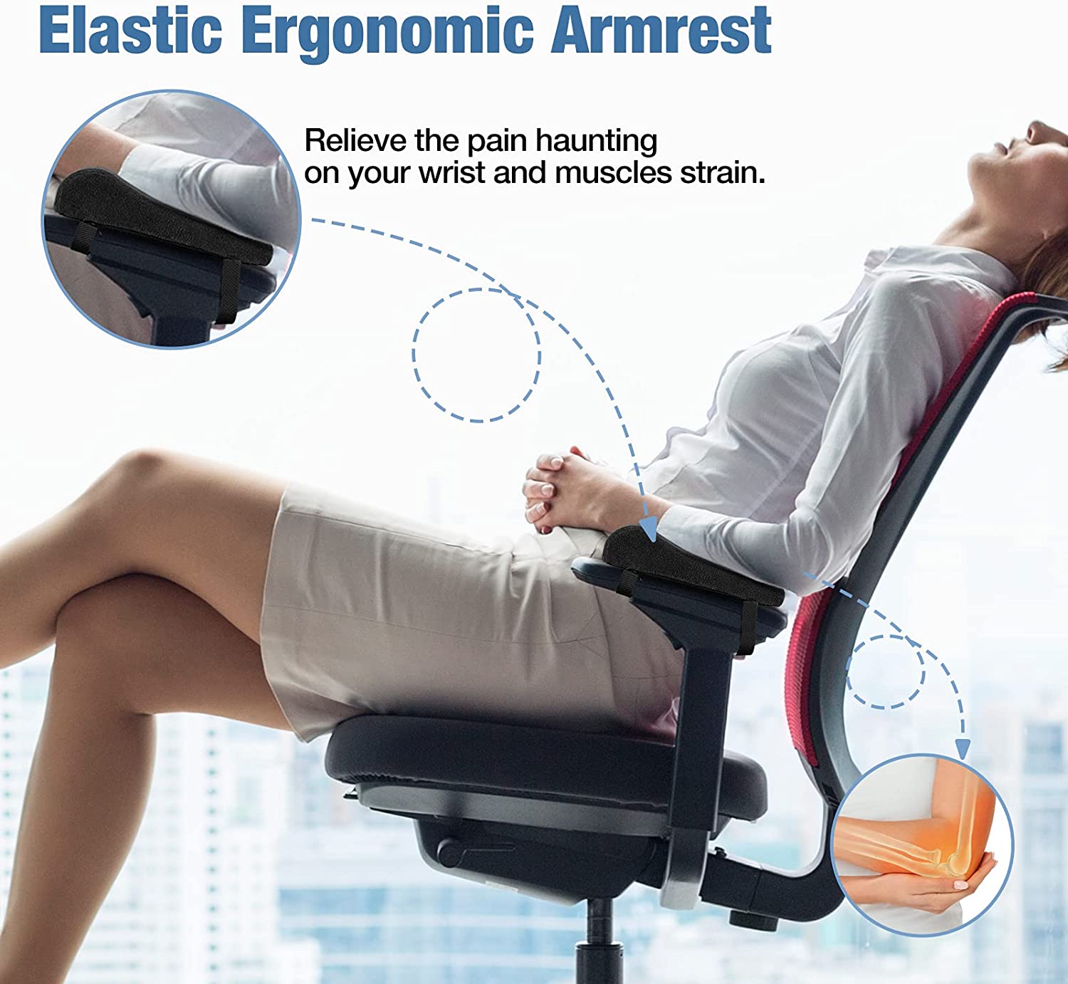 thumbnail image 2 of MABOZOO Office Chair Armrest Pads Comfort Cushion Elbow Pillow Pads With Adjustable Velcro Straps,Arm Pads For Computer Gaming Chairs Desk Chairs Rotating Chairs 2 of 11
