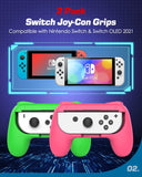 MoKo Grip for Nintendo Switch OLED Model Joycon & Switch Joy-Con, [2-Pack] Ergonomic Hand Grip Controller Handle Kit Compatible with Nintendo Switch/Switch OLED 2021 Joy Cons Controllers, Pink & Green