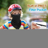 MoKo Kids Bandana Face Mask with Filter Pocket Ear Loops, 3 Pack Neck Gaiter Balaclava for Cycling Gator for Boys Girls