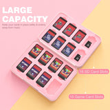 MoKo 16 Game Card Case Compatible with Nintendo Switch/Switch Lite/Switch OLED 2021, Switch Games Holder case for SD Card&Switch Game Card, Switch Game Card Holder Cartridge Storage Box, Pink Cat