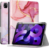 MoKo Case for iPad Pro 11 Inch 2021/2020/2018 and iPad Air 5th/4th Generation 10.9 Inch 2022/2020 with Pencil Holder, Hand Strap, PU Leather Cover, Multi-Angle Viewing, Marble Glitter Light Pink