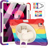 MoKo Case for iPad Air 5th/4th Generation 2022/2020 10.9 Inch for Kids with Pencil Holder, Shockproof Heavy Duty Protective Case with 360 Degree Rotate Stand, Hand Strap, Shoulder Strap, Multicolor A
