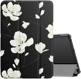 MoKo Case Fits Kindle Fire HD 8 & 8 Plus Tablet (10th Generation, 2020 Release), Smart Shell Stand Cover with Translucent Frosted Back - Black & White Magnolia