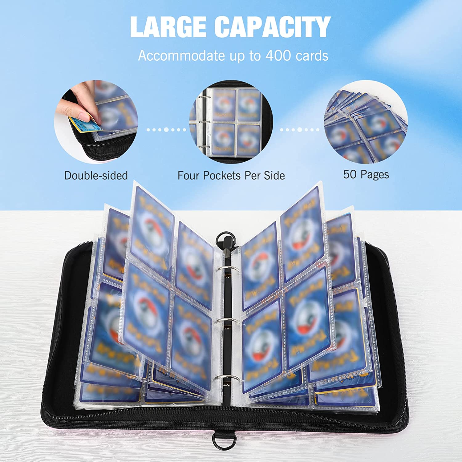 MoKo Card Binder for Pokemon Cards Binder 4-Pocket, 400 Pockets Tradin Mokodirect MoKo Card Binder for Pokemon Cards Binder 4-Pocket, 400 Pockets Tradin Mokodirect