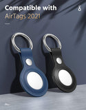 MoKo 2-Pack Key Ring Case for AirTag 2021, Soft Genuine Leather AirTag Tracker Case with Keychain, Anti-Loss AirTag Holder Cover for Car Keys, Bags, Backpacks, Black & Blue