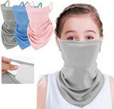MoKo Kids Bandana Face Mask with Filter Pocket Ear Loops, 3 Pack Neck Gaiter Balaclava for Cycling Gator for Boys Girls