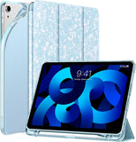 MoKo Case Fit iPad Air 5th/4th Generation 10.9 Inch 2022/2020 with Pencil Holder, [Support Touch ID and iPad 2nd Pencil Charging/Pair], Trifold Stand Smart Case Soft TPU Back,Mottled Blue
