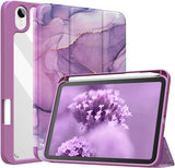 MoKo Case Fit New iPad Mini 6 Case with Pencil Holder (6th Gen 8.3 inch 2021), Soft TPU Frame Hard PC Clear Transparent Back Shell Smart Cover for iPad Mini 6 2021, Auto Wake/Sleep, Marble Gold Green