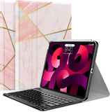 MoKo Keyboard Case Fit iPad Air 5th Gen 2022/iPad Air 4th Gen 10.9 2020 Case [Support Apple Pencil 2 Charging] Magnetically Detachable Wireless Bluetooth Keyboard Cover,Geometric Marble Pink