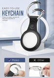 MoKo Key Ring Case for AirTag Finder 2021, 2-Pack Anti-Lost Air Tag Case with Keychain, Leather Pattern TPU Cover for AirTag Tracker Holder for Pets, Keys, Backpacks Black & White