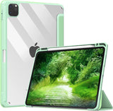 MoKo Case Fit New iPad Pro 11 Inch Case 2021 (3rd Gen)/iPad Pro 11 2020/2018 with Pencil Holder, Soft TPU Frame Hard PC Clear Transparent Back Shell Smart Cover, Auto Wake/Sleep, Green