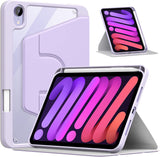 MoKo Rotating Case for iPad Mini 6 with Pencil Holder (6th Generation 8.3 inch 2021), Soft TPU 360 Rotatable Transparent Back Shell Smart Cover for iPad Mini 6 2021, Auto Wake/Sleep,Taro Purple