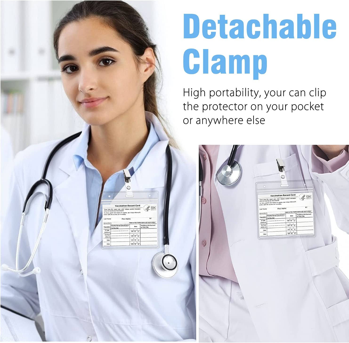 MoKo 10-Pack 4"x3" Card Protector with Lanyard & Clip, Portable PVC Ca Mokodirect MoKo 10-Pack 4"x3" Card Protector with Lanyard & Clip, Portable PVC Ca Mokodirect
