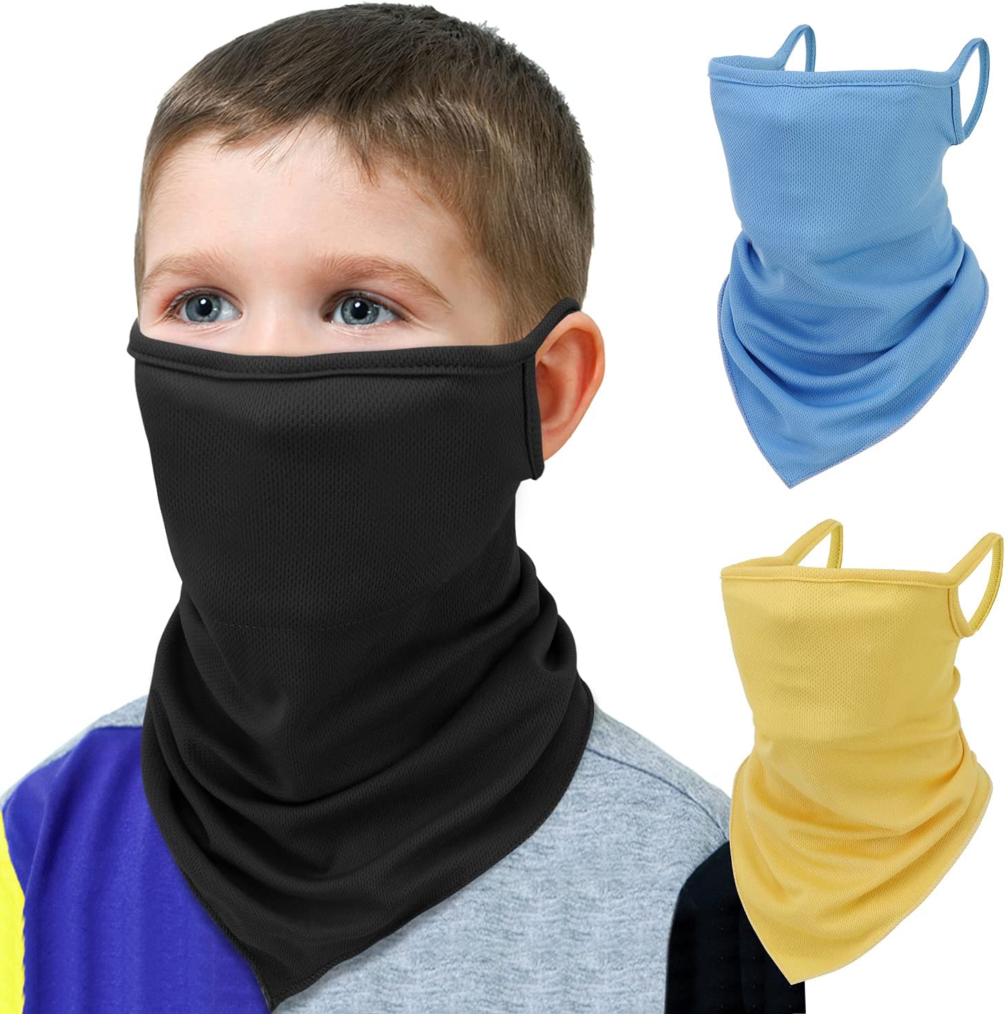 4-Pack Kids UV Protection Neck Gaiters - Sun & Dust Face Masks With Ear Loops For Summer Outdoor Play