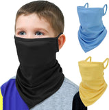 MoKo Kids Bandana Face Mask with Filter Pocket Ear Loops, 3 Pack Neck Gaiter Balaclava for Cycling Gator for Boys Girls
