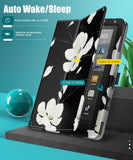 MoKo Case Fits Kindle Fire HD 8 & 8 Plus Tablet (10th Generation, 2020 Release), Slim Folding Stand Cover with Auto Wake/Sleep - Black & White Magnolia