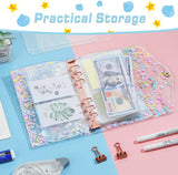 MoKo A6 Budget Binder Notebook, Glittering Quicksand Shell Brief Case Binder Cover, Clear PVC Looseleaf Folder with 12 Zippered Pockets, 12 Blank Papers, 16 Sticky Labels for School Office, Multicolor