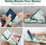 MoKo Tablet Pillow Stand, Soft Bed Pillow Holder Xmas Gift for up to 11" Pad, Fits iPad 10.2"(9th Gen), New iPad Mini 6 8.3" Air 4/3, iPad Pro 11/10.5/9.7, Mini 5 4, Galaxy Tab S6/S7 11", Print Green