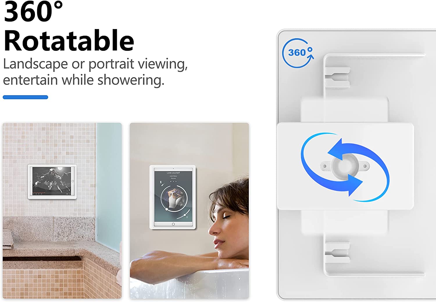 MoKo Wall Mount Shower Tablet Holder, 360 Rotation Waterproof Tablet H –  Mokodirect