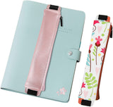 MoKo Pencil Case (2 Pack), PU Leather Pen Pencil Pouch Holder Stationery Zipper Bag with Elastic Strap for Pens, Pencils, Markers, Eraser - Printing & Gold Pink