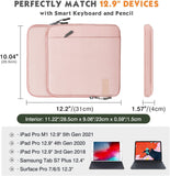 MoKo 12.9 Inch Tablet Sleeve Bag Carrying Case with Pockets Fits iPad Pro 12.9 2021/2020/2018,Surface Laptop Go 12.4",Galaxy Tab S8+ 12.4", Pink
