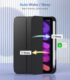 MoKo iPad Mini 6 Case with Pencil Holder (8.3 Inch,2021 Model), iPad Mini 6th Generation Case [Apple Pencil 2nd Charging], Trifold Stand Smart Case with Soft TPU Back, Auto Sleep/Wake, Black