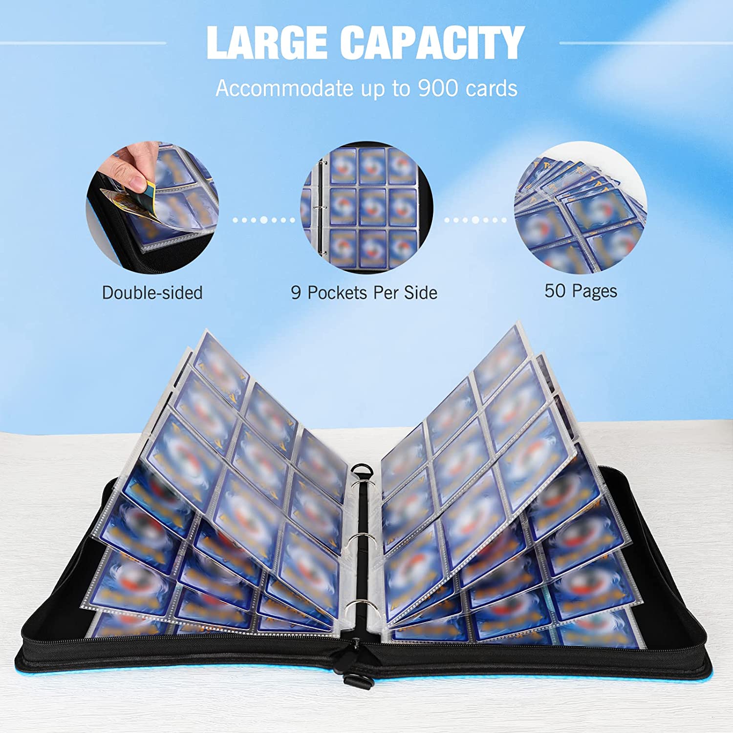 MoKo Card Binder for Pokemon Cards Binder 9-Pocket, 900 Pockets Tradin Mokodirect MoKo Card Binder for Pokemon Cards Binder 9-Pocket, 900 Pockets Tradin Mokodirect