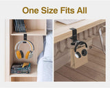 MoKo Headphone Stand, Universal Aluminum Headphone Foldable Hanger Adjustable Headset Stand Clamp Mount Desk Hook Holder for All Headphone Sizes, Sennheiser, Audio-Technica, PS5 Gaming Headset- Black