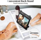 MoKo Waterproof Tablet Case Compatible with Fire HD 8/Fire 7, iPad Mini 6/5/4/3, Galaxy Tab Pro 8.4, Tab S2/Tab E/Tab A 8.0 8.4 Up to 8.5",Stand Holder Dry Bag for Bathroom Kitchen Stand Pouch, Black