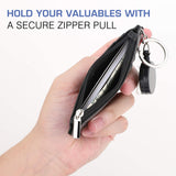 MoKo Retractable Badge Holder, 2 Pack PU Leather ID Badge Reel Clip Card Holder with Key Ring and Leather Lanyard - Black