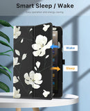 MoKo Case Fits All-New Kindle Fire HD 10 & 10 Plus Tablet (11th Generation, 2021 Release) 10.1" - Slim Folding Stand Cover with Auto Wake/Sleep, Black & White Magnolia