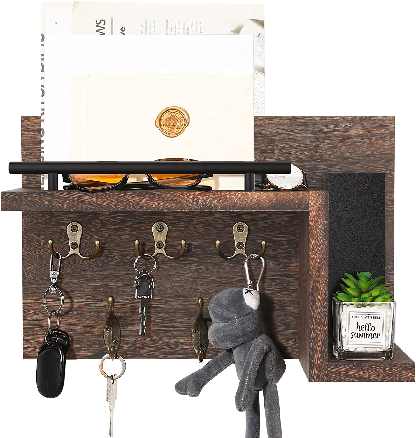 MoKo Wooden Key Holder, Mail Holder Organizer Wall Mounted Rustic