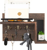MoKo Wooden Key Holder, Mail Holder Organizer Wall Mounted Rustic Wooden Entryway Key Hooks Coat Bag Organizer with 5 Sturdy Hooks, Home Decor for Hallway, Entryway, Mudroom, Bathroom, Brown
