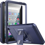 MoKo Case Fits with Amazon All-New Kindle Fire 7 Tablet (2022 Release-12th Generation) Latest Model 7", Full Body Rugged Hands-Free Viewing Stand Back Cover with Screen Protector, Dark Blue