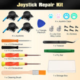 MoKo Joycon Joystick Replacement, 24 PCS Joycon Repair Kit, 4 Pack 3D Joystick Analog Sticks for Nintendo Switch OLED 2021/Switch Lite/Switch Joycon with Metal Buckles, Screwdrivers, Black Rocker